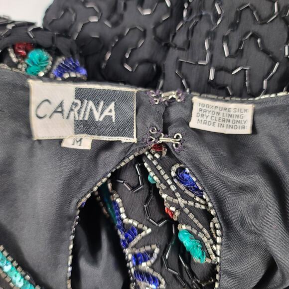 Carina Black Green Red Blue Sequins Beads Baubles Vintage Dress Medium - Picture 6 of 6